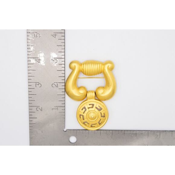 Givenchy Vintage Logo Pin Brooch Brushed Gold Door Knocker Chunky Signed BinF - Picture 10 of 10